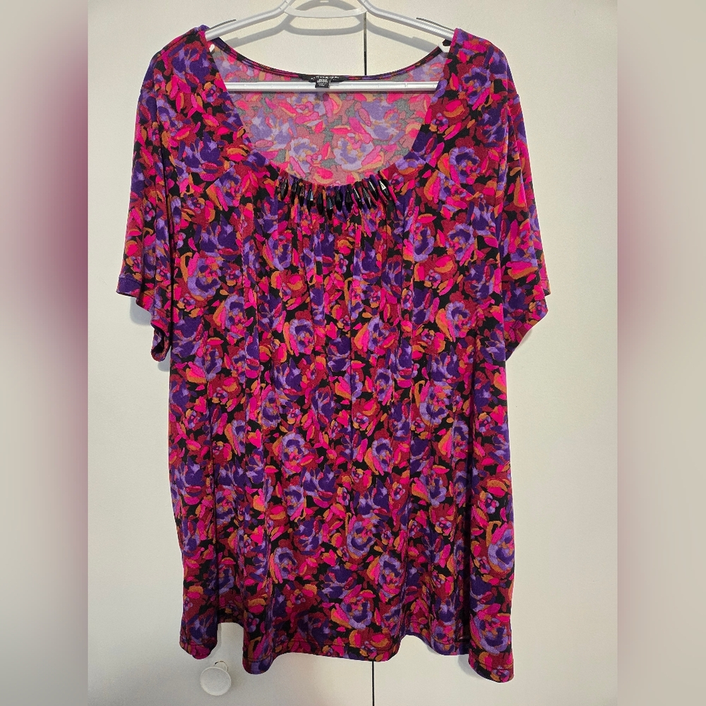 George‎ Colorful Floral Blouse with Stone Detail